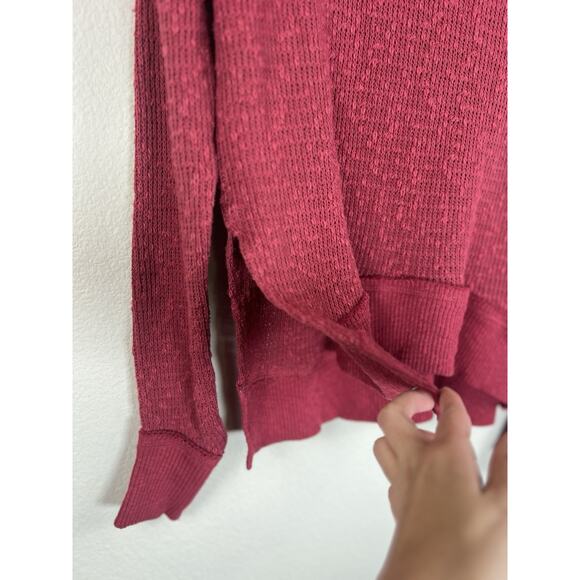 Free People We The Free Waffle Knit Turtleneck Sweater Side Slit Muted Red XS - Picture 10 of 12